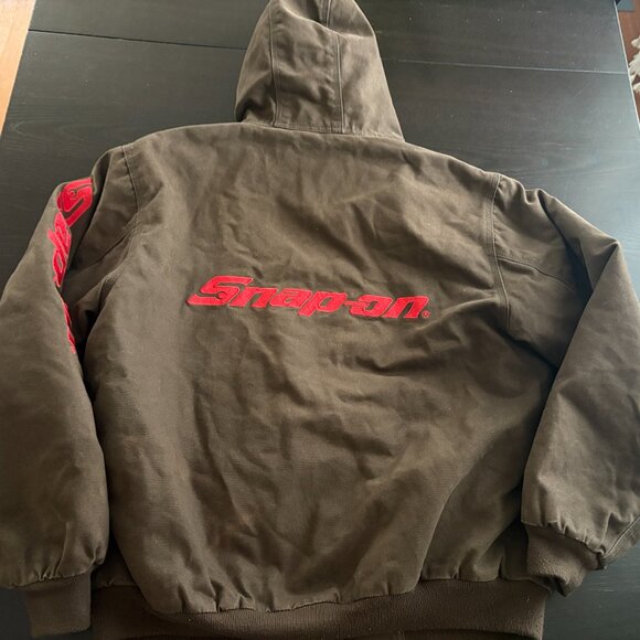 Mens Snap On Tools Brown Insulated Hooded Canvas Jacket Size Medium 123408 - Picture 10 of 11